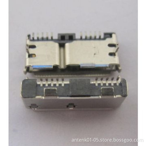 Micro USB 3.0, Receptacle SMT, Right Angle, Type AB, with Through Hole Mounting